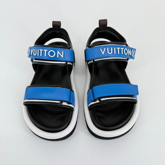 Louis Vuitton Pool Pillow Strap Sandals Blue Designer Rare Leather US 8.5 39 - Picture 3 of 15